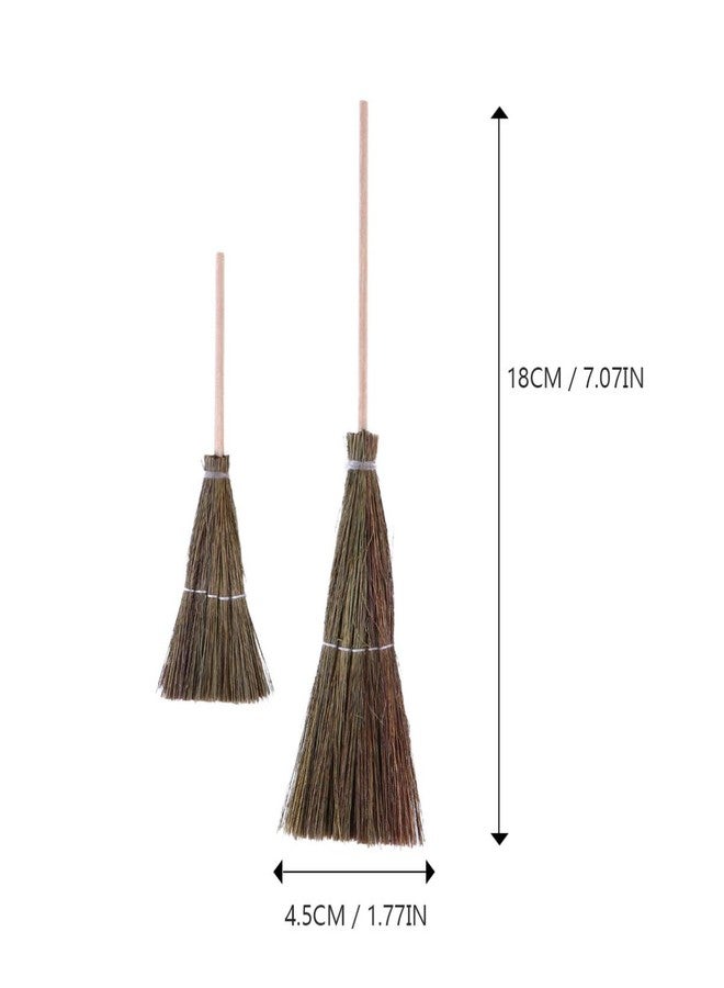 SHINEOFI 2Pcs Dollhouse Miniature Broom, 1:12 Scale Mini Hand-Woven Broom, Tiny Witch Broomstick for Dollhouse Furniture Accessories Halloween, Christmas, Home Garden Decor - Image 2